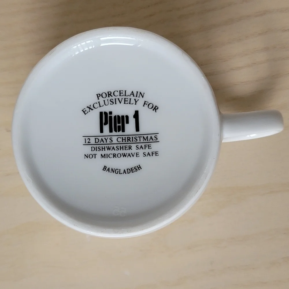 Pier 1 Cup and Saucer 12 Days Of Christmas On The First Day Partridge Gold Trim